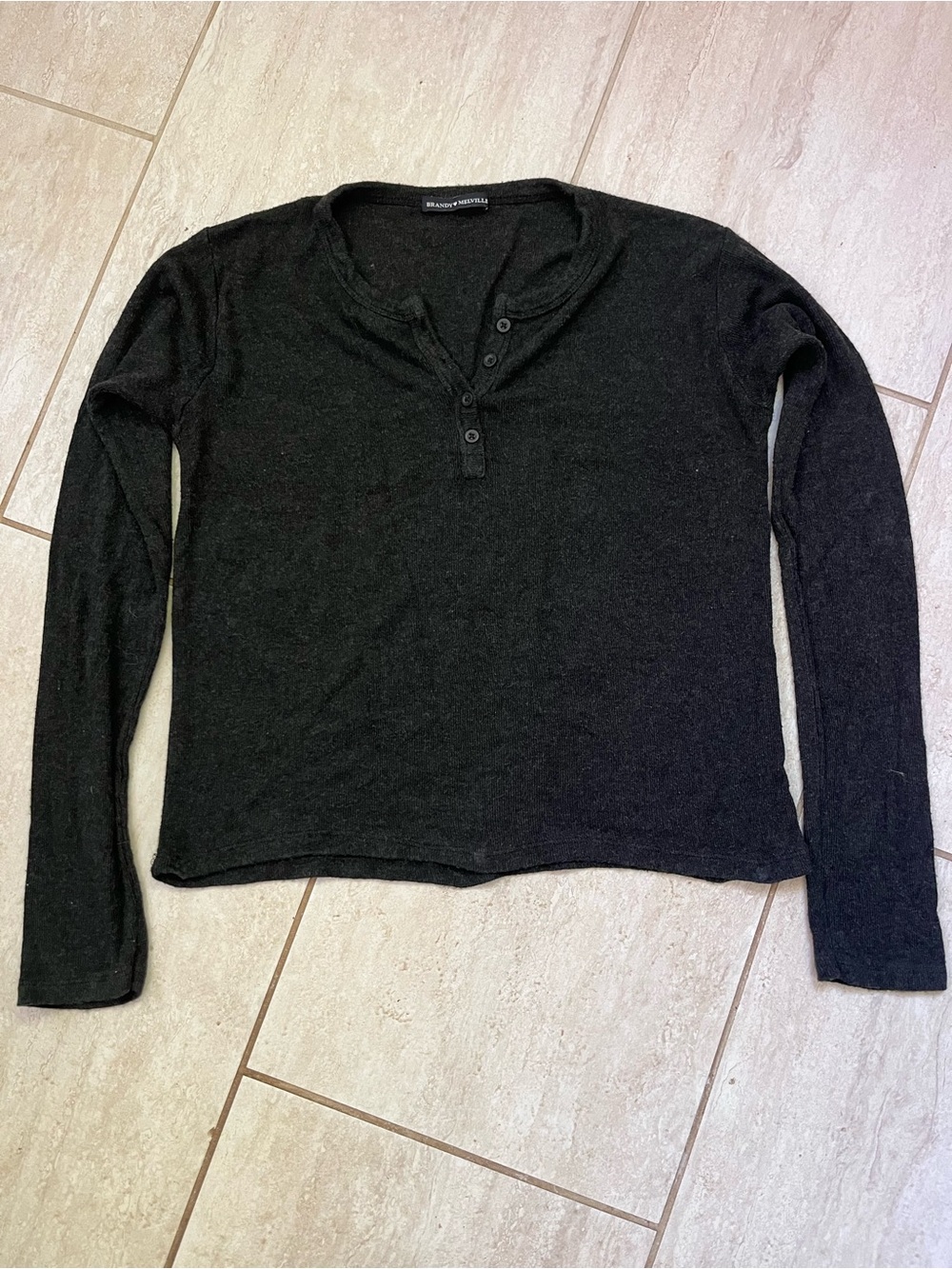 Brandy Melville Gray Henley Long Sleeve Top Y2K Basics
